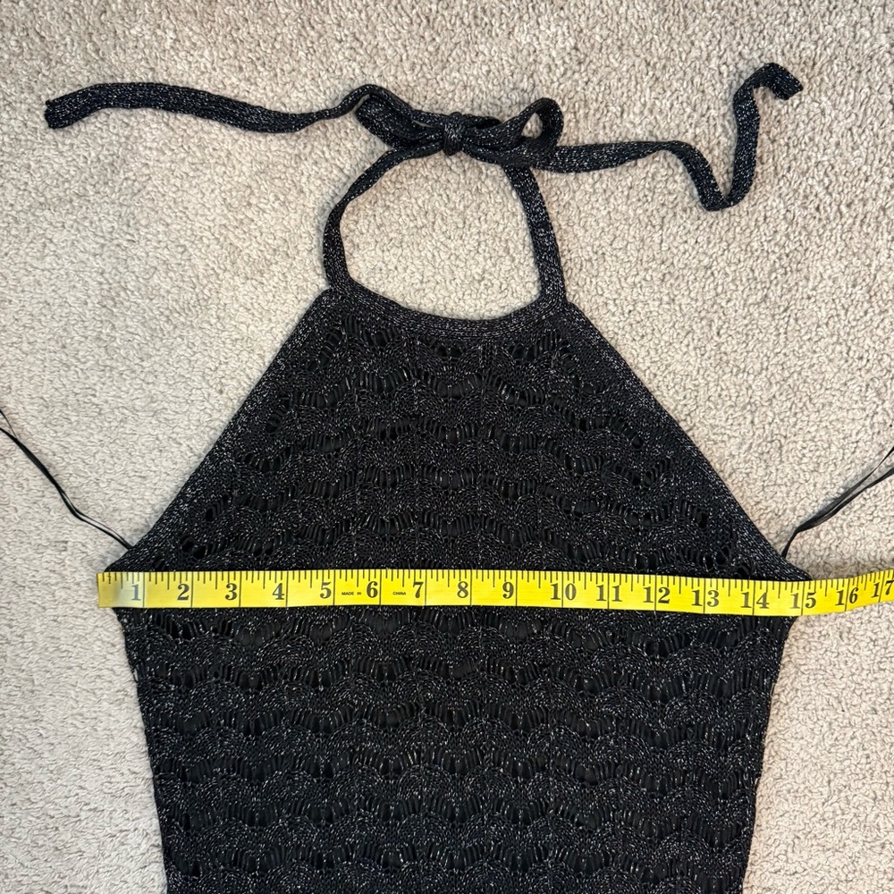 Guess Alina Lurex Halter Neck Crochet Midi Dress Black Metallic S - Picture 5 of 6